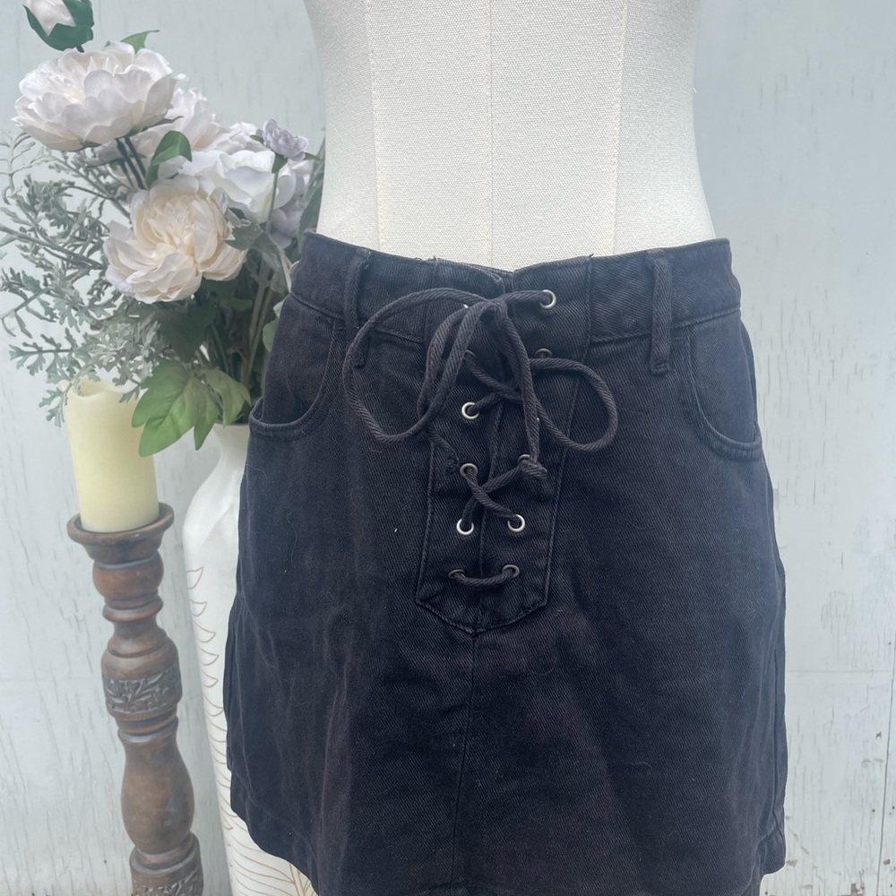 Black Lace-Up Mini Skirt